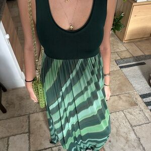 Chic Forest Green Striped Maxi Dress